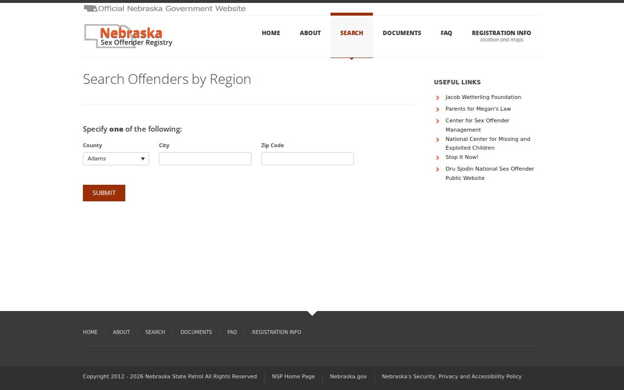 Dawson County sex offender registry region search