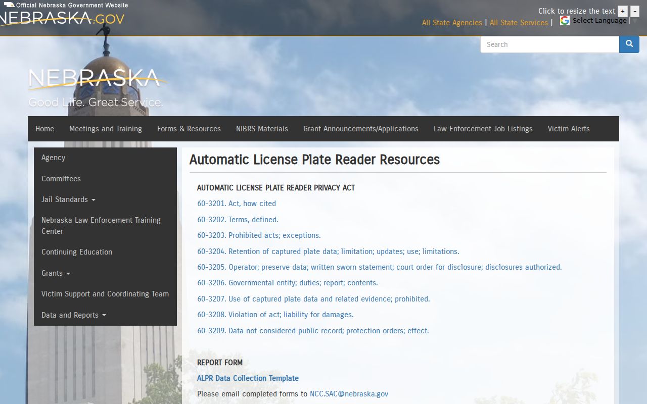 Lexington criminal history ALPR quarterly report repository