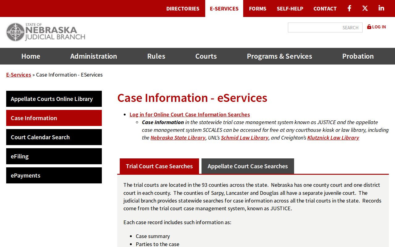 Dawson County criminal court history JUSTICE search options